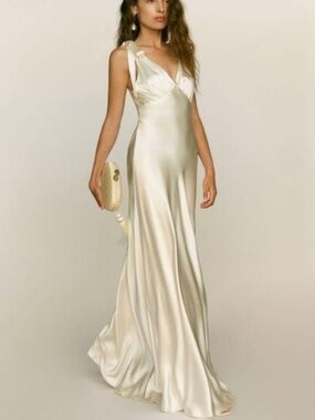 Reformation Pernille Ivory Silk Dress White Wedding Tie Sleeve MEDIUM - with tag